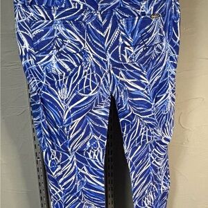 Lilly Pulitzer Blue and White Ankle Pants with Tropical Print